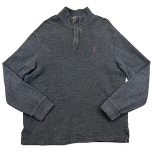 Polo Ralph Lauren Sweater Mens Large Gray Quarter Zip Mock Neck Cotton Pullover